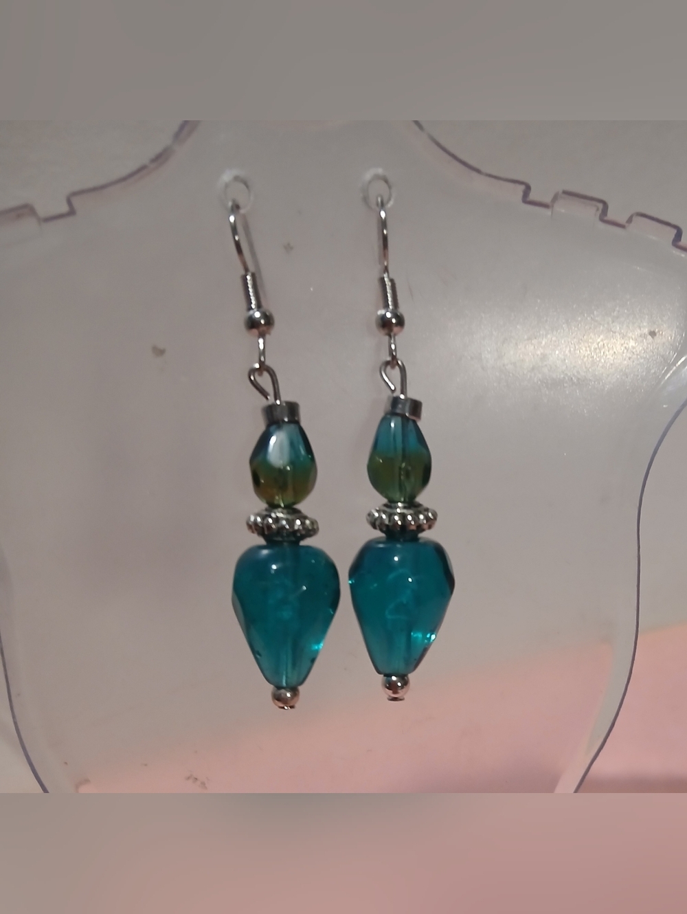 Hand Crafted Teal Glass Drop Earrings